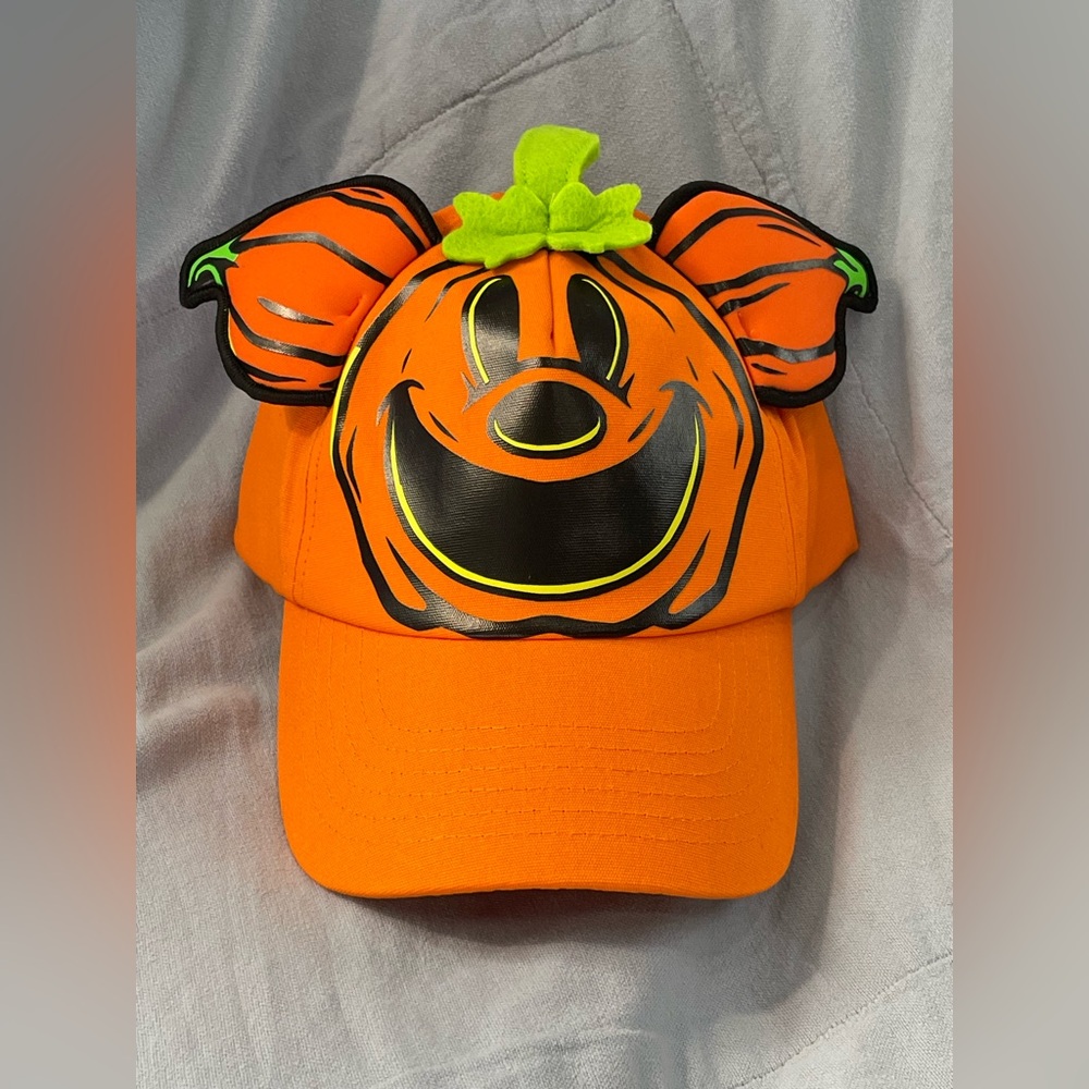 NEW Disney Parks Mickey Mouse Jack-o'-Lantern Glow Orange Baseball Cap‎ Adult